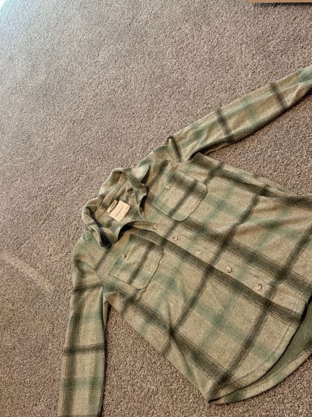 Thread & Supply olive and tan plaid relaxed top